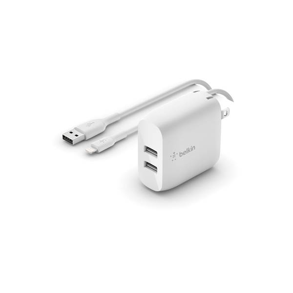ADAPTER+KABEL LIGHTNING 2x USB-A 24W WHITE